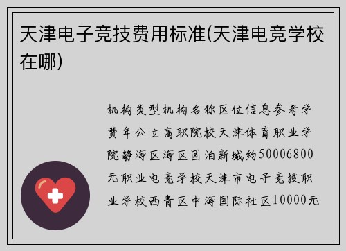 天津电子竞技费用标准(天津电竞学校在哪)